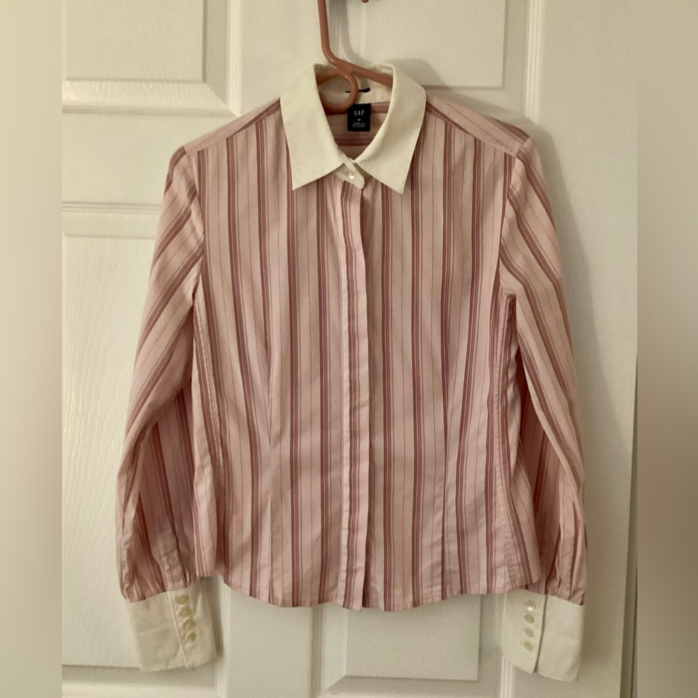 GAP Pink and White Striped Shirt
